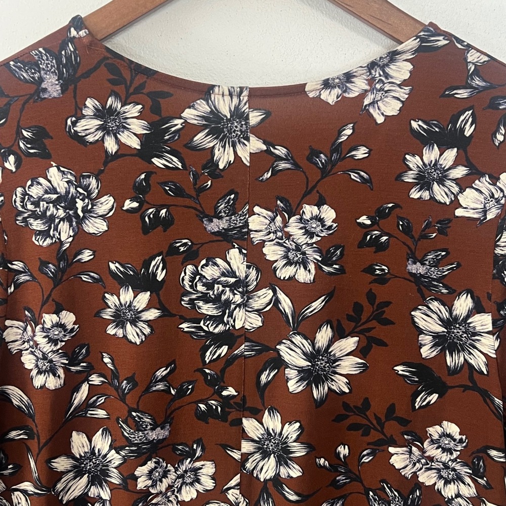 Garnet Hill M Dress Rust Brown‎ Blue Floral Tencel Lyocell Stretch Cottagecore - Picture 5 of 9
